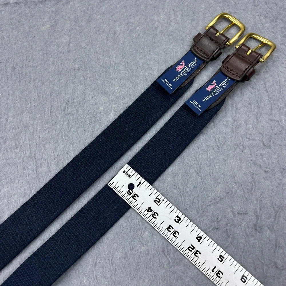 Vineyard Vines Club Belt Lot of 2 Mens 28/30 Mini Whale Silk Brown Leather Brass